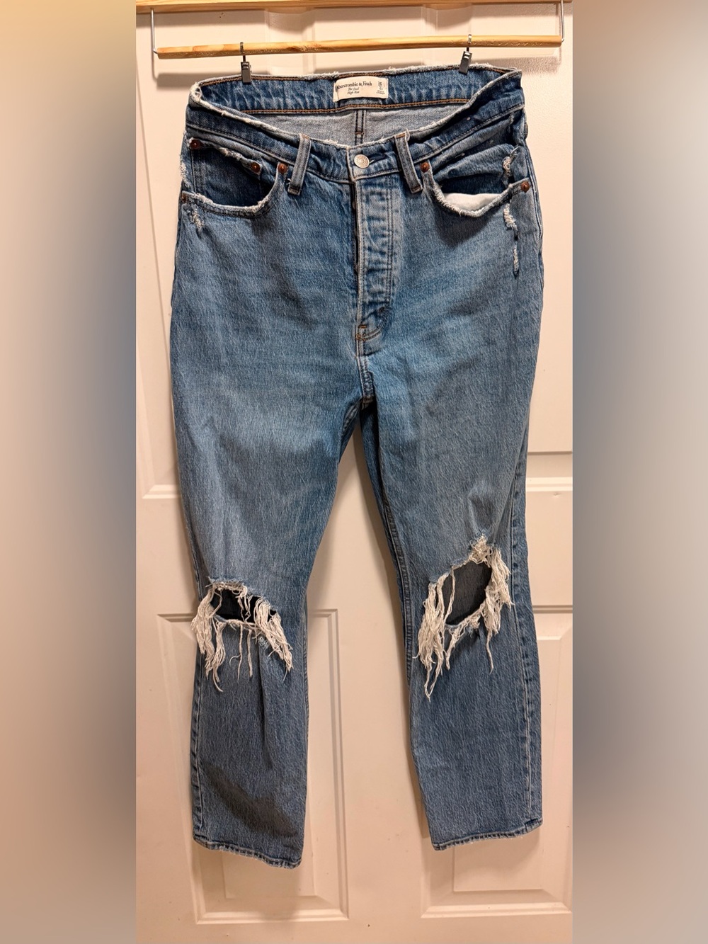 Abercrombie & Fitch Light Blue Distressed Boyfriend Jeans